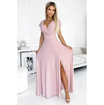 Dámské šaty 411-6 CRYSTAL třpytivé dlouhé šaty s výstřihem - BRUCE PINK XXXL