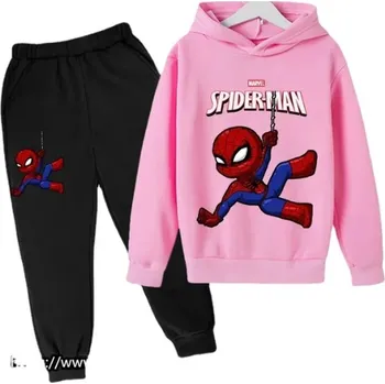 Spiderman Dětská tepláková souprava s potiskem akčního hrdiny - Spidermana (černé tepláky) Barva: růžová mikina, Velikost: 160 / 13-14 let