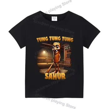 Italian Brainrot Dětské tričko s motivem „Italian Brainrot“ - černé Motiv: Tung Tung Tung Sahur (SHJ19), Velikost: 100