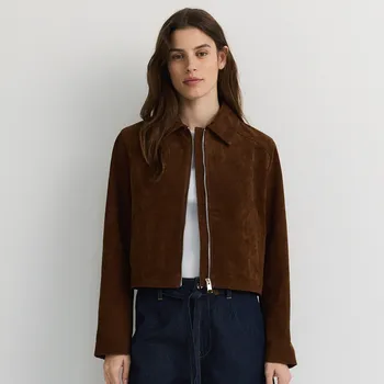 Dámský kabát Reserved - Semišová bunda s límcem - zlatavá hnědá - 649GH-82X - 649GH-82X-L