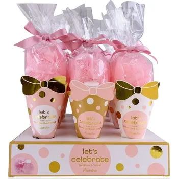 Sprchový gel Set koupelový LET'S CELEBRATE v dárkové tašce, 60ml sprchový gel, 10g síťovaná houba, vůně