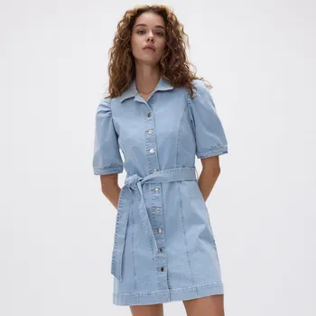 Dámské šaty Reserved - Džínové šaty s vázáním - modrá - 9248H-50J - 9248H-50J-XL