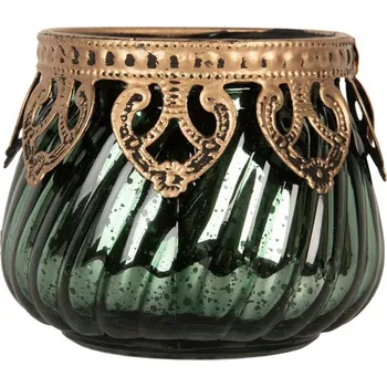 Svícen Zelený skleněný svícen na čajovou svíčku - Ø 8*7 cm