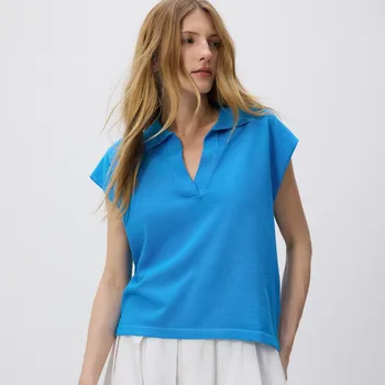 Dámský svetr Reserved - Halenka s otevřeným límečkem - modrá - ZR186-55X - ZR186-55X-XL