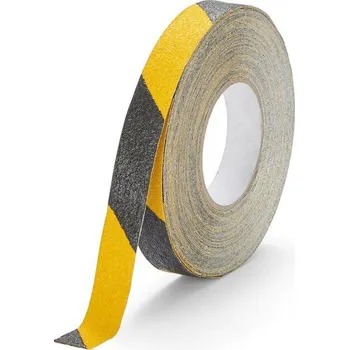Výstražná páska Černo-žlutá korundová protiskluzová páska pro nerovné povrchy FLOMA Conformable Hazard - 1, 80081159