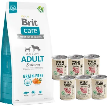 Volný čas Brit Care Grain-free Adult Salmon & Potato 12kg + Wild Farm Pate Lamb 6x400g bezlepkové krmivo pro psy