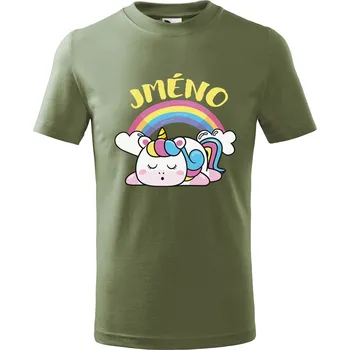 Dětská móda DOBRÝ TRIKO Dětské tričko se jménem Spící jednorožec Velikost: 158/12 let, Barva: Khaki