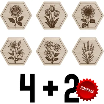 Podtácek 4+2 ZDARMA - dřevěné podtácky květiny