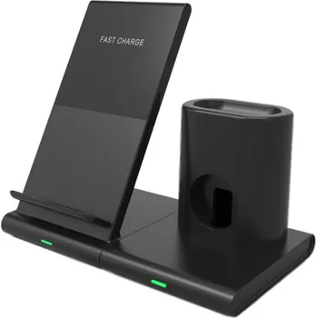 Q600 bezdrátový stojánek pro iPhone s prostorem na nabíjecí kabel pro Apple Watch / AirPods - 10W - černý