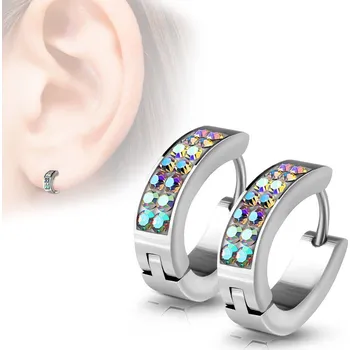 Náušnice Steel Edge Visací náušnice z chirurgické oceli s kamínky 7067 Barva: Duha