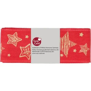 Stuha Stuha textilní, červená s hvězdami 283