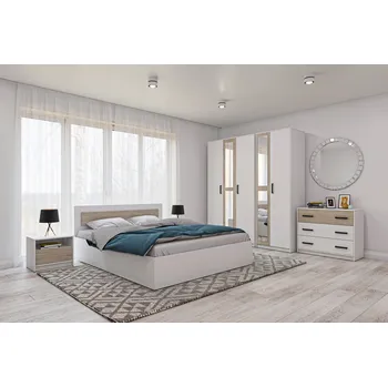 Postel Ložnicová sestava BOXBY, barva bílá mat/dub coastland satin