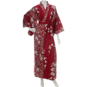 Dámský župan Japonské dámské kimono Yukata Sakura RED dlouhé