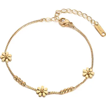 Řetízek B-TOP Řetízek na nohu z nerezové oceli s květy a perličkami Druh barvy: Zlatá
