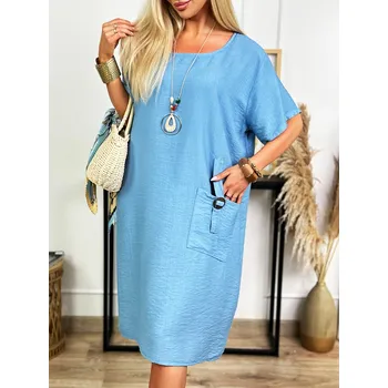 Dámské šaty Fashionweek Volné šaty ze vzdušné viskózy s přívěskem IT-NAZILA Barva: Modrá, Velikost: Universal