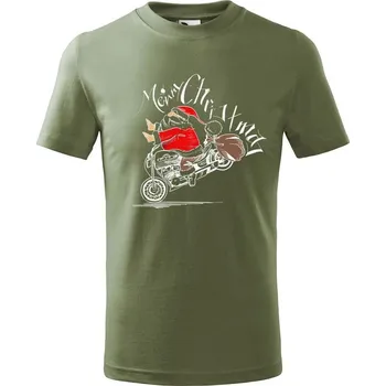 Dětská móda DOBRÝ TRIKO Dětské tričko Santa na motorce Velikost: 158/12 let, Barva: Khaki