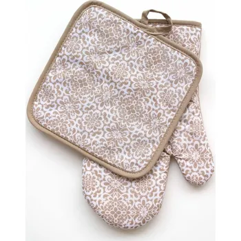 Chňapka Sada chňapky s podložkou - Béžová s krajkou