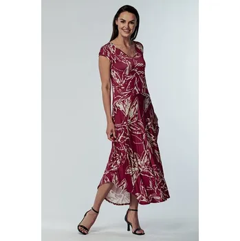 Dámské šaty Dlouhé vínové dámské šaty s béžovými listy 7027 velikost M