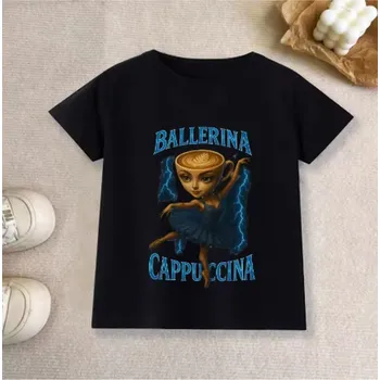Italian Brainrot Dětské tričko s motivem „Italian Brainrot“ - černé Motiv: SHJ38 (Ballerina Cappuccina), Velikost: 100