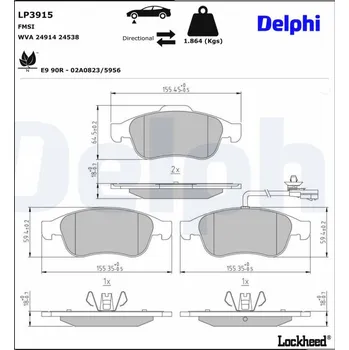 Brzdová destička Sada brzdových destiček, kotoučová brzda DELPHI LP3915