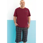 Vínové a šedě kárované pánské pyžamo s krátkým rukávem a delšími kraťasy s knoflíky u krku 1P1964 vínová 2xl