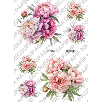Umělecký papír Rýžový a soft papír na decoupage - Pivoňky - KB01064 Materiál: Soft, Rozměr: A4