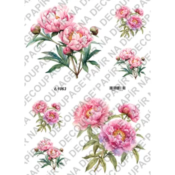 Umělecký papír Rýžový a soft papír na decoupage - Pivoňky - KB01063 Materiál: Soft, Rozměr: A4