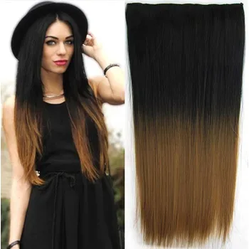 Příčesek Clip in vlasy - 60 cm dlouhý pás vlasů OMBRE - odstín Black T 27