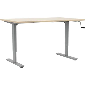 Jídelní stůl DeskTherapy M4+ manual - výškově nastavitelný stůl Barva podnože: šedá, Rozměry stolové desky: 1400x800 mm, Dekor stolové desky: LUX: Akácie Lakeland světlá - tl. 25 mm robustní stylová konstrukce s mechanickým pohonem