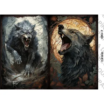 Umělecký papír Rýžový a soft papír na decoupage - Vlk tajemno - KB01303 Materiál: Rýžový papír, Rozměr: A4