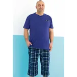 Modré a kárované pánské pyžamo s krátkým rukávem a delšími kraťasy s knoflíky u krku 1P1963 modrá 4xl
