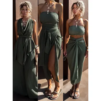 Dámské šaty Khaki mušelínový variabilní přehoz šaty top DASHER Velikost: ONESIZE