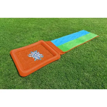 Hra na zahradu Dvojitá vodní skluzavka Super Splash pro děti 3+ BESTWAY Dráha 531cm + Brouzdaliště 129 l + Sprcha