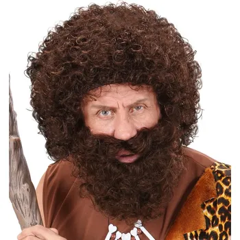 Karnevalový kostým Widmann Paruka s vousy - hnědá kudrnatá