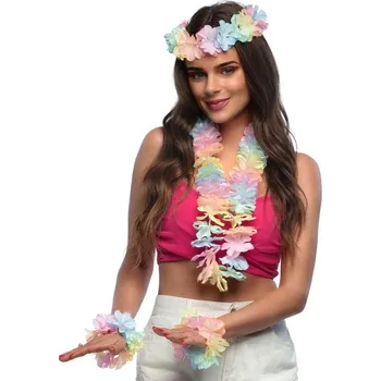 Havajská sada pastelová - věnec náramky a čelenka