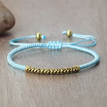 Náramek Pletený tibetský náramek štěstí | náramek, šperk - Světle modrá