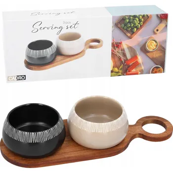 Sada na servírování pochutin – prkénko + 2 misky z kameniny, 7,5 cm