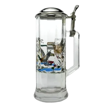 Sklenice Půllitr s motivem kachny – skleněný s cínovým víčkem, vysoký