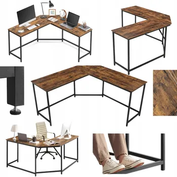 Psací stůl Obdélníkový psací stůl Songmics 149,01 x 149 x 75,01 cm černý, odstíny hnědé