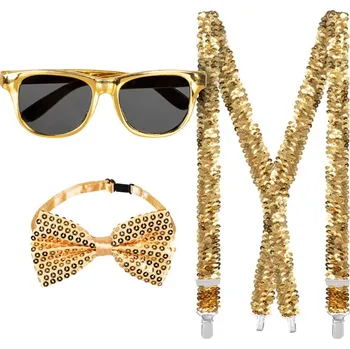 Karnevalový kostým Zlatá sada doplňků brýle kšandy motýlek