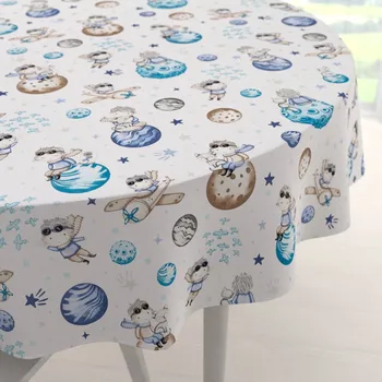 ubrus Dětský bavlněný kulatý ubrus Sandra SA-644 Malý modrý princ na bílém Ø 40 cm