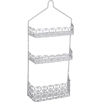 Koupelnový nábytek MSV nástěnná třípatrová polička AGADIR, do koupelny, bílá, ocel