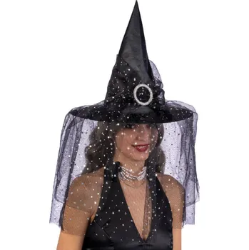 Černý čarodějnický klobouk se závojem