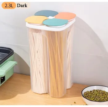 Dóza na potraviny Plastová nádoba se 4 přihrádkami | kuchyňská dóza, zásobník na potraviny - 2,3 l – tmavá barva