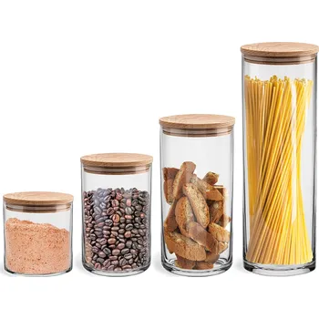 Dóza na potraviny Nádoba na potraviny Glasset skleněná bezbarvá 4 ks s dřevěným víkem