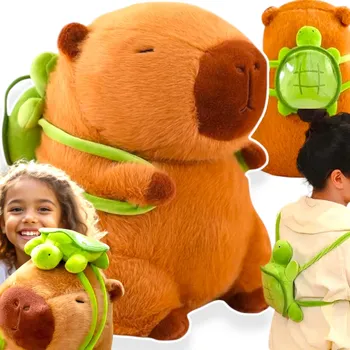 plyšák KAPYBARA PLYŠÁK 40 CM HRAČKA S BATOHEM ŽELVIČKA MĚKKÁ PLYŠÁK