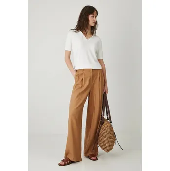 Dámské kalhoty Kalhoty s příměsí lnu Medicine hnědá barva, medium waist RS25.SPD801 82X, vel. XL