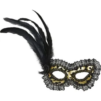 Karnevalový kostým Škraboška zlatá s krajkou a peřím