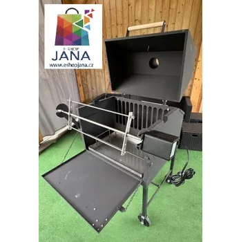 Zahradní gril MM Gril na dřevo s motorem, udírnou a zadním topeništěm Velikost: gril malý 700mm bez misky, Volitelné příslušenství 1.: žádné, Volitelné příslušenství 2.: udírna univerzal