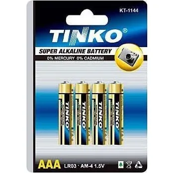 Článková baterie Baterie TINKO 1,5V AAA (LR03) alkalická, balení 4ks v blistru